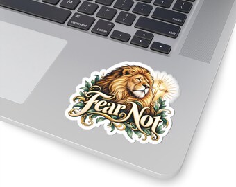 Fear Not Lion Sticker- Christian Faith Cross Kiss-Cut Sticker