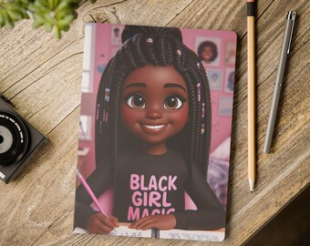 Schwarze Mädchen Magie Studieren Softcover Notizbuch für Mädchen mit positiven Affirmationen Innenseite Cover