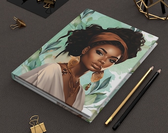 Black Woman Art Hardcover Journal: Lined Pages, Matte Finish (8x5.75)