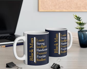 Affirmations for Black Men (Blue and Gold) Mug 11oz