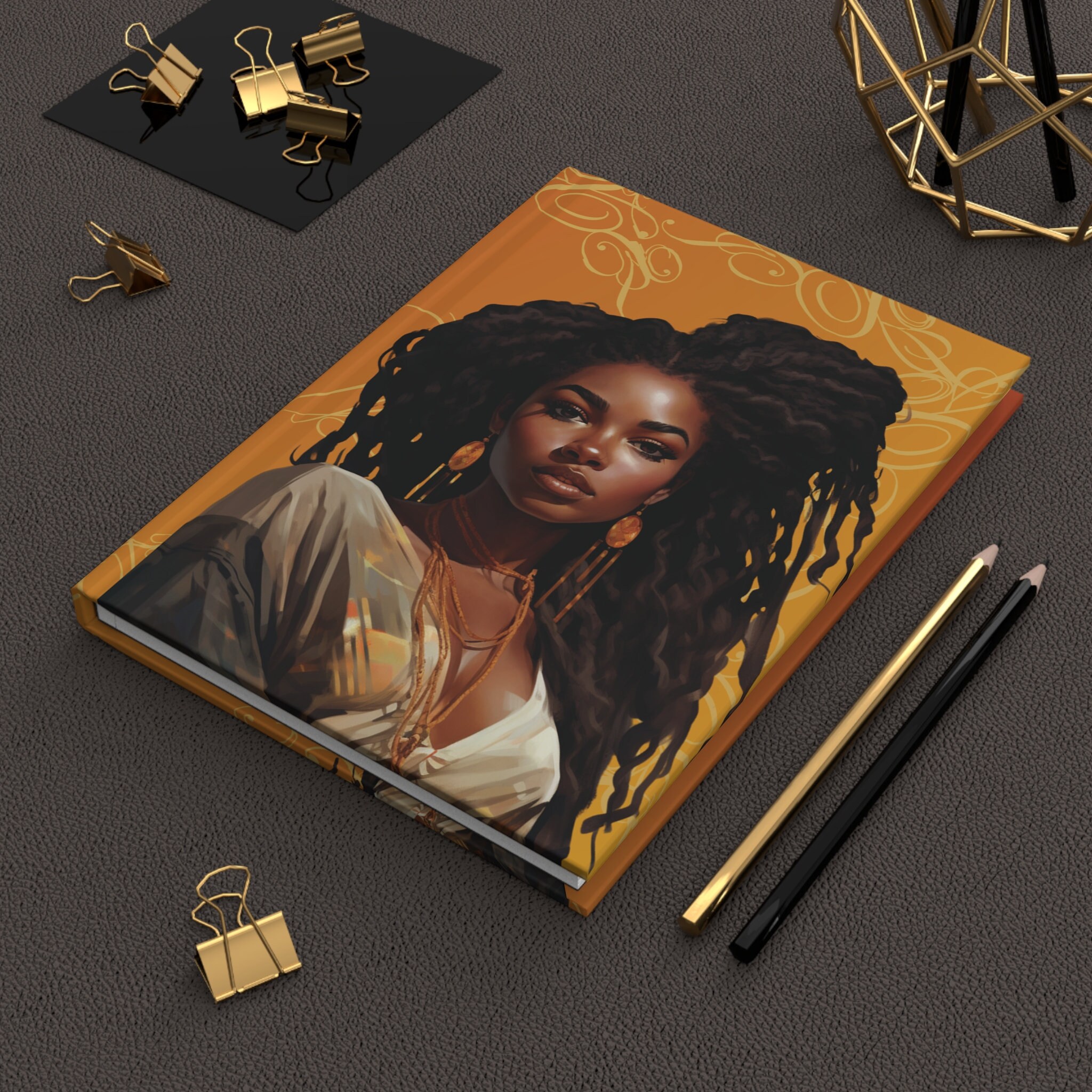 Black Woman Art Hardcover Journal: Lined Pages, Matte Finish