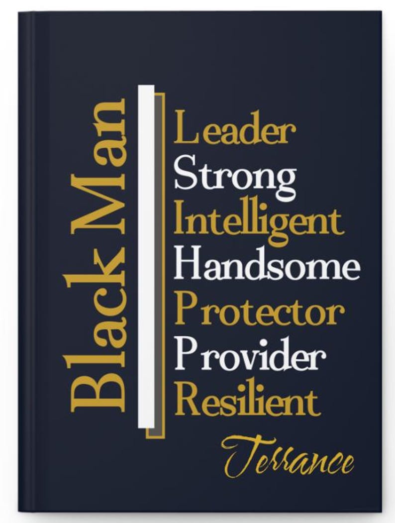 Black Men- Inspirational Matte Journal (5.75" x 8") Blue, White and Gold Personalized