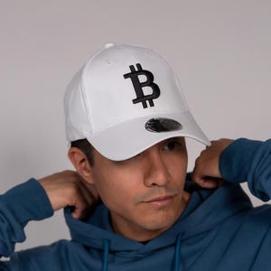 White Designer Bitcoin Hats with 3D Puff for The BTC Fans