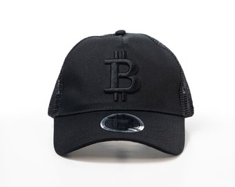 All-Black Low-Key Bitcoin Trucker Hat with 3D Embroidery for the BTC Enthusiasts