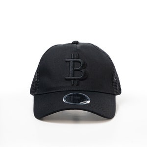 All-Black Low-Key Bitcoin Trucker Hat with 3D Embroidery for the BTC Enthusiasts