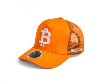 Orange Bitcoin Trucker Hat with 3D Puff for BTC Fans