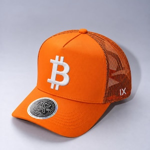 Orange Bitcoin Trucker Hat with 3D Puff for BTC Fans