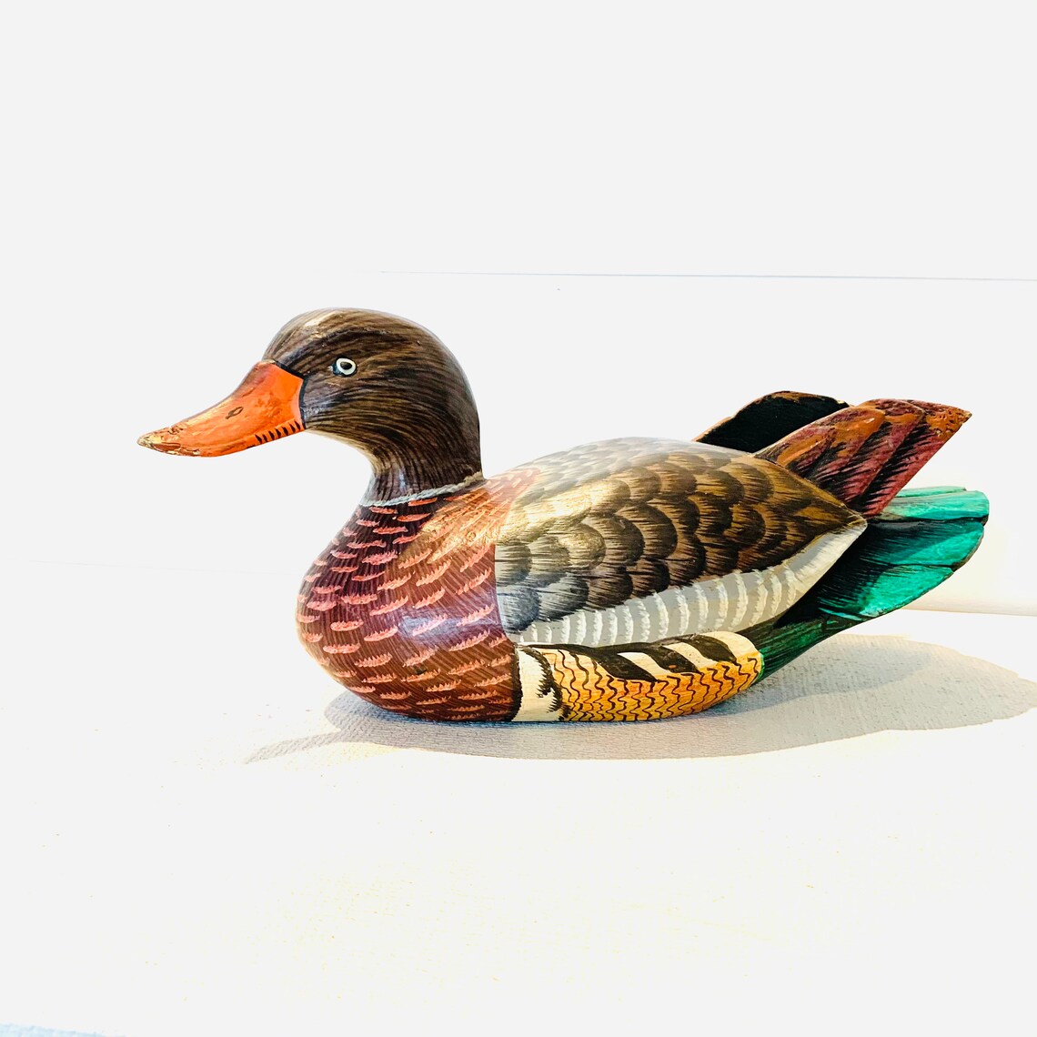 Vintage Hand Carved Wood Duck Decoy Hand Painted Bright Colors Etsy