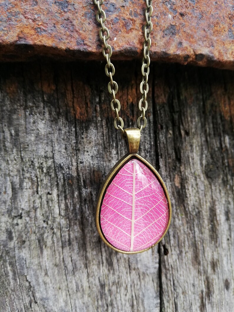 tree leaf ribs Natural vegetable necklace real plant botanical jewel lace leaf pink leaf