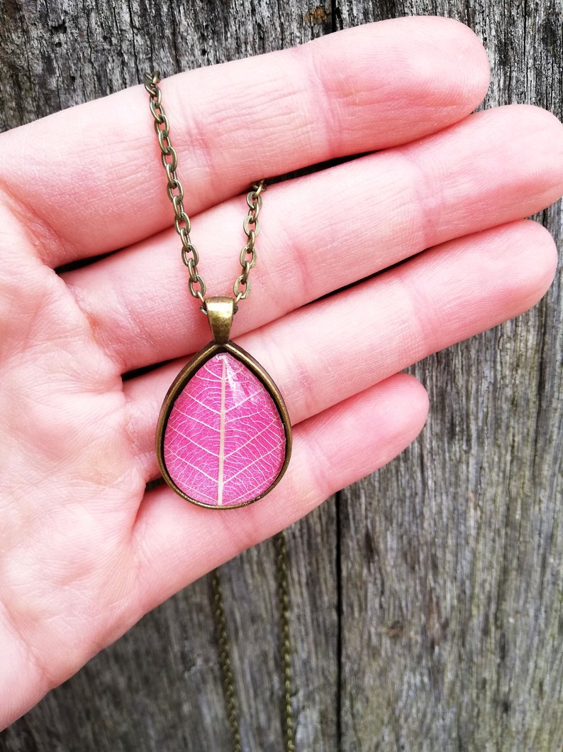 tree leaf ribs Natural vegetable necklace real plant botanical jewel lace leaf pink leaf