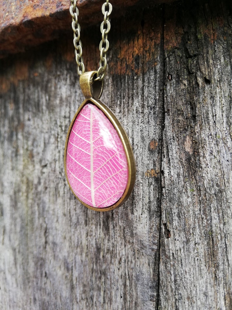 tree leaf ribs Natural vegetable necklace real plant botanical jewel lace leaf pink leaf