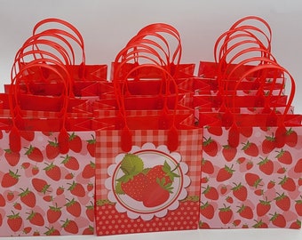 12 strawberry theme bags | gift bags | candy bags | favor bags | giveaway bags | goodie bags |