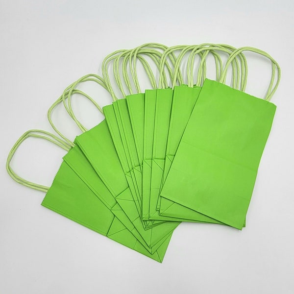 12 lime green or dark green kraft bags / goodie bags / gift bags / candy bags