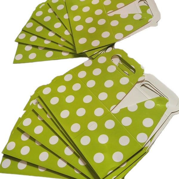 12  lime green polkadot design boxes with handle , goodie boxes, favor boxes, candy boxes