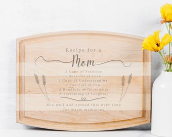 Gift for Mom Traditional Wood Cutting Board, Maple or Walnut, Customizable Laser Engraving, Recipe for a Mom Birthday Christmas Mother's Day