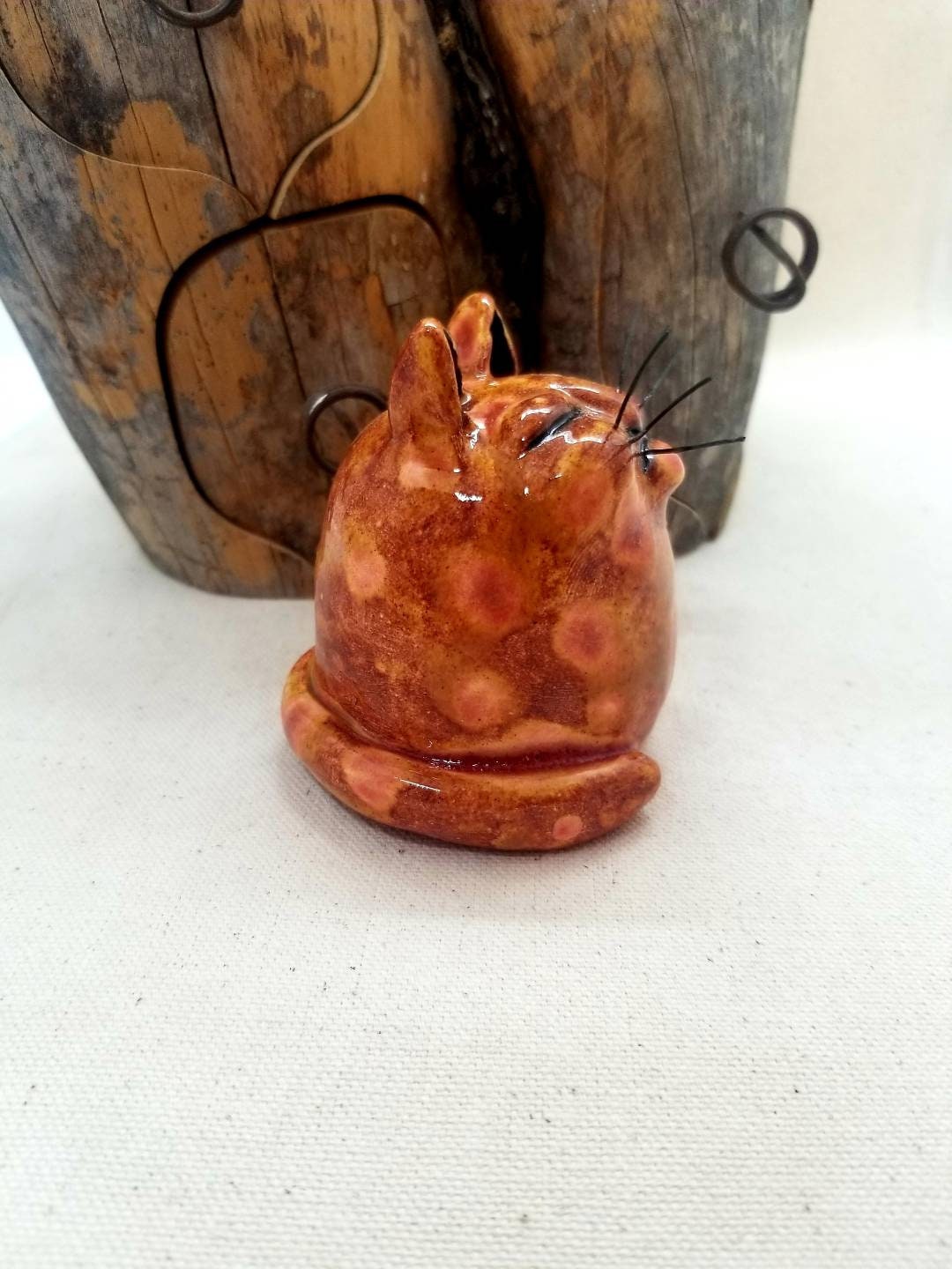 Ceramic Crystal Rust Fat Cat With Whiskers - Etsy