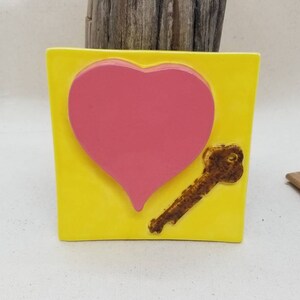 Ceramic &quot;Key to My Heart&quot; Pink Heart Wall Hanging