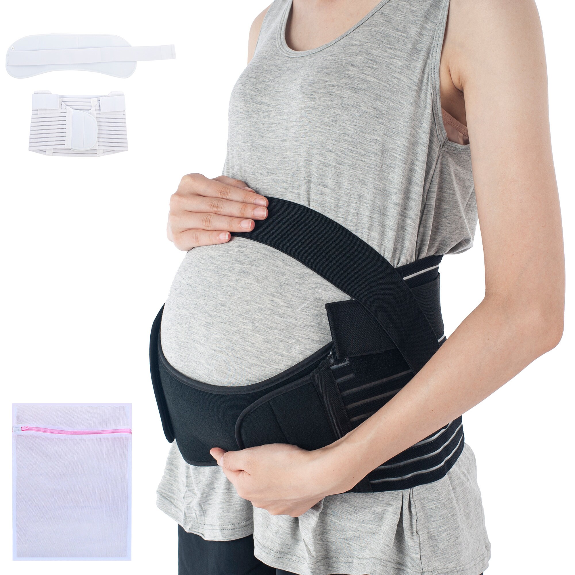 Black NIUJIASI Pregnancy Belly Support Band with Shoulder Strap for Back M Maternity Waist/Back/Abdomen Band Hip & Pelvic Pressure Relief 