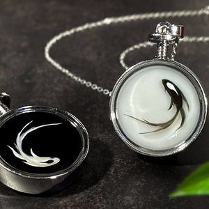 yin yang couple necklace,Personalized Name Necklace, yin yang koi, fish necklace, yin yang necklace,  couple necklace, painting art