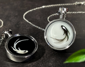 yin yang couple necklace,Personalized Name Necklace, yin yang koi, fish necklace, yin yang necklace,  couple necklace, painting art
