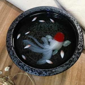 花鳥文内側金魚 陶器製丸型鉢 陶器の金魚鉢 - Etsy 日本
