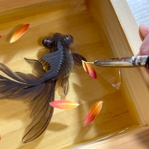 3D Resin Painting, black goldfish painting,Friendship Gift,Hand-painted  ornament ,Gifts for loved ones
