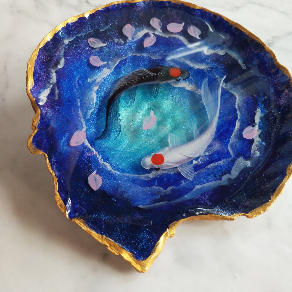 Koi Shell Yin Yang Fish Shell Art Painting Natural Shell Koi Etsy Canada