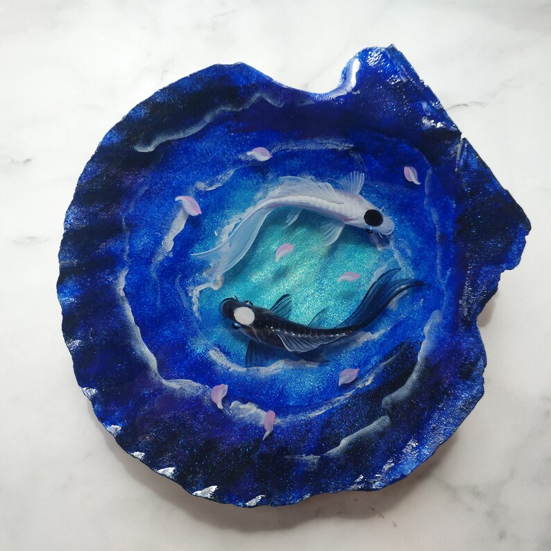 Koi Shell Yin Yang Fish Shell Art Painting Natural Shell Koi Etsy Canada