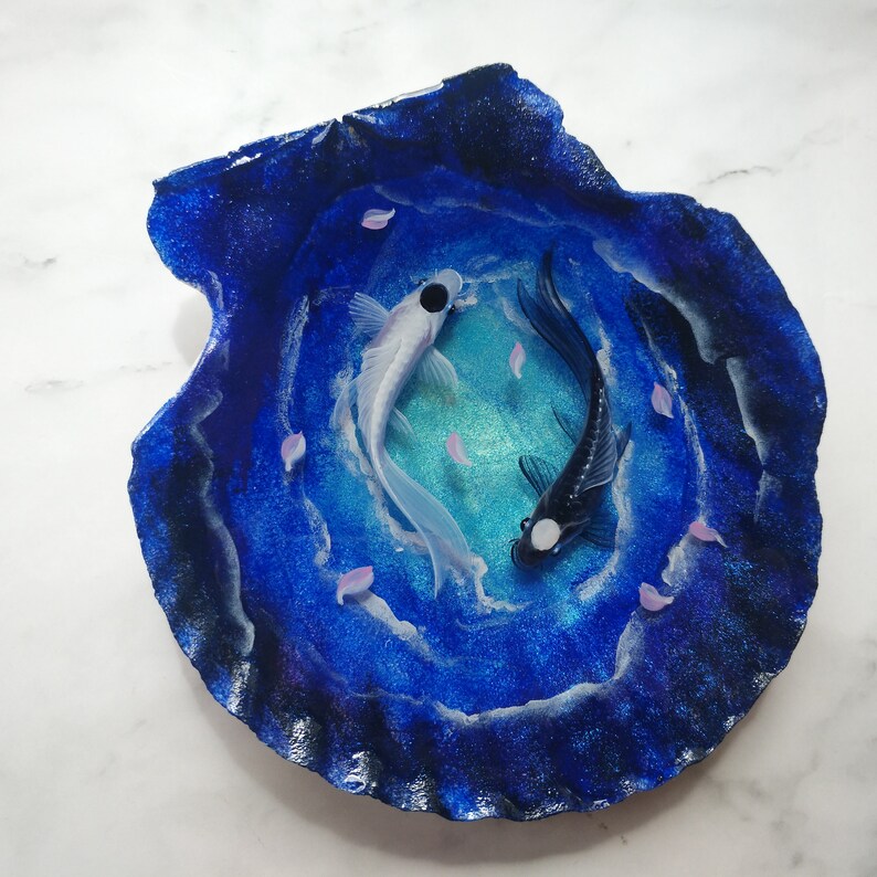 Koi Shell Yin Yang Fish Shell Art Painting Natural Shell Koi Etsy Canada