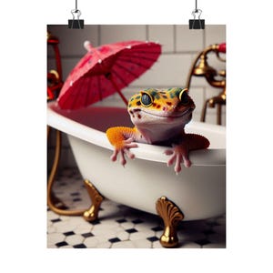 Gekko exotisch huisdier hagedis, matte verticale muurkunst print, kleurrijke dierlijke kunst decor, gekko minnaar cadeau, kantoor aan huis decor, kinderkamer poster,
