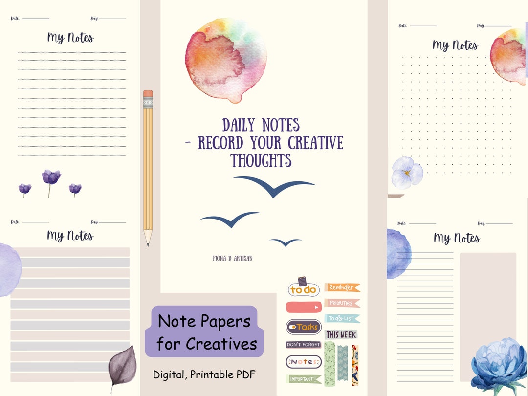 Digital, Printable Notepaper for Creatives - Download and Print - Etsy