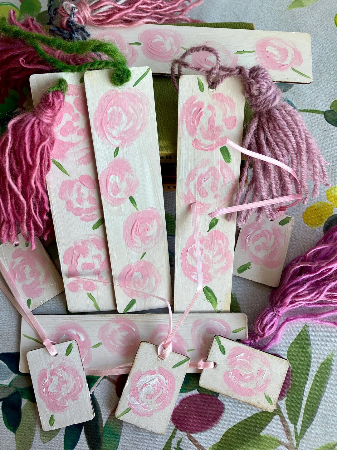 Hand Painted Wooden Bookmark With Tassel and Matching Gift Tag - Etsy UK