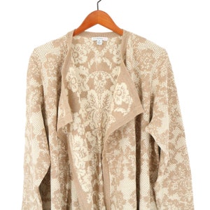 Nouvel Isaac Mizrahi en direct Pull Cardigan Long Jacquard Floral Beige Ivoire 1X image 2