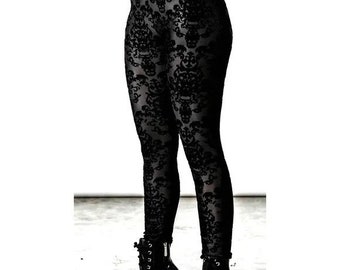 Killstar Schwarz Schiere Ausbrenner Samt Schädel Leggings Goth Punk S