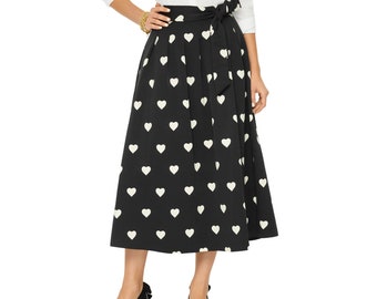 NWT Talbots gestrikte taille faille zwart witte hartprint midi maxi-rok 8