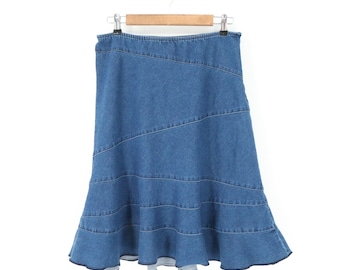 Cynthia Max Denim Flare Pieced Seams Cotton Tencel Knee Length Skirt 8