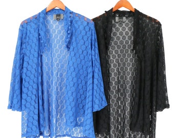 Slinky Brand (2) Haut ouvert transparent bleu noir à manches 3/4 - Cardigan XL