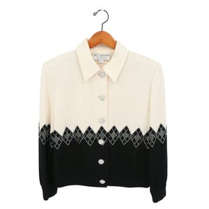 St. John Evening Black Ivory Paillette & Crystal Embellished Knit Jacket 6