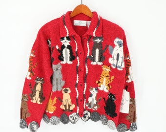 NWT Design Options Philip & Jane Gordon Cat Lady Cardigan Cats Sweater M