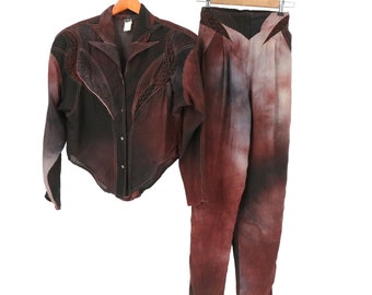 Ensemble veste pantalon marron IIF vintage des années 80 tie-dye tenue S 6
