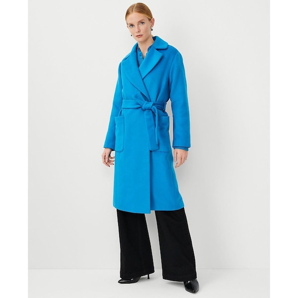 NWT Ann Taylor Wool Blend Belted Blanket Coat Azurite Blue S