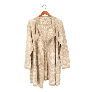 Nouvel Isaac Mizrahi en direct Pull Cardigan Long Jacquard Floral Beige Ivoire 1X image 1