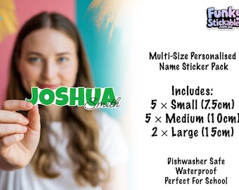 Personalised Waterproof Name Stickers Pack | Solid Colour Vinyl Labels for Bottles, Tumblers & Laptops