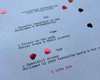 A4 Unique Handcrafted Typewritten Anniversary Date Gift , Handcrafted Keepsake for Anniversaries, Valentine’s, Custom Typewriter Letter