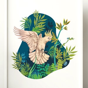 Cockatoo Birds | Paradise | Tropical Art | Print | Wall Art | Parrot | A4 | Colour | Instant Download | High-res ready to print file
