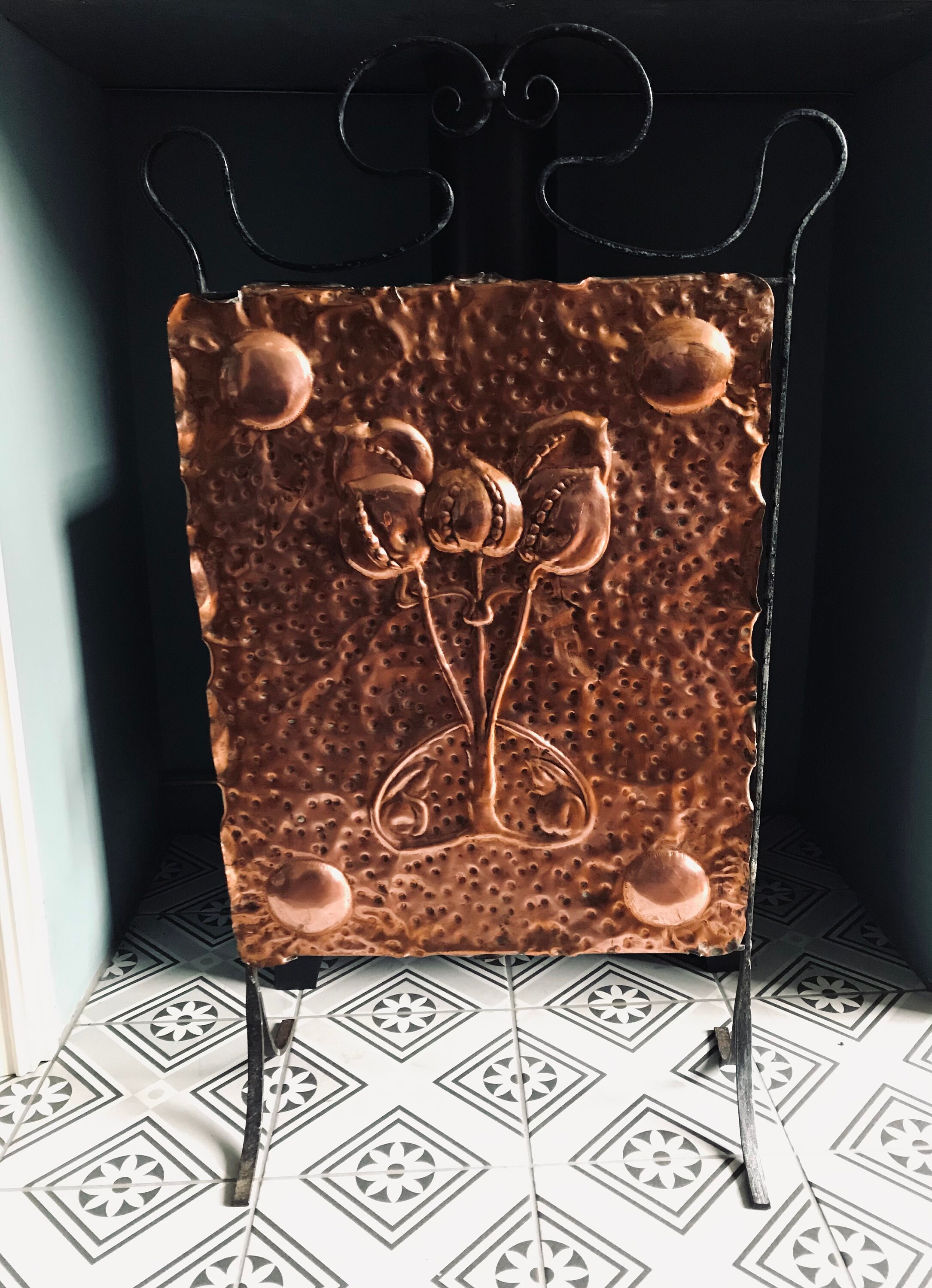 Art Nouveau Arts & Crafts Beaten Copper Repousse Fire Screen Etsy