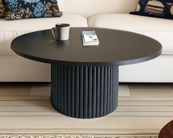 Runder Couchtisch | Runder geriffelter Tisch | Schwarzer oder weißer runder Couchtisch | Runde Couchtische | Viele Farben