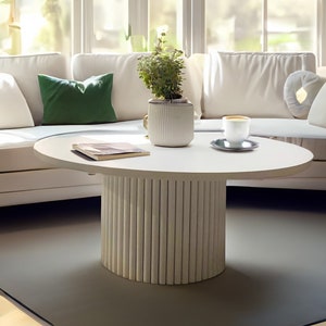 Runder Couchtisch | Runder geriffelter Tisch | Schwarzer oder weißer runder Couchtisch | Runde Couchtische | Viele Farben