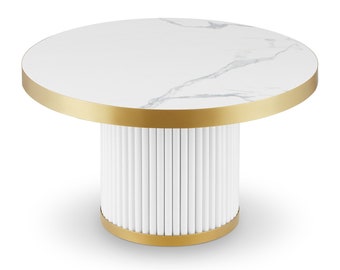 Coffee table with stone | Gold coffee table | Glamour cofee table white | Round coffee table stone | dining room table stone table white