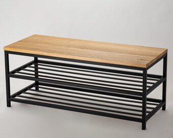 Bank Metaal Industrieel Poef Meubilair Handgemaakte Poef Hal Houten Eiken Zitting LOFT bench4home